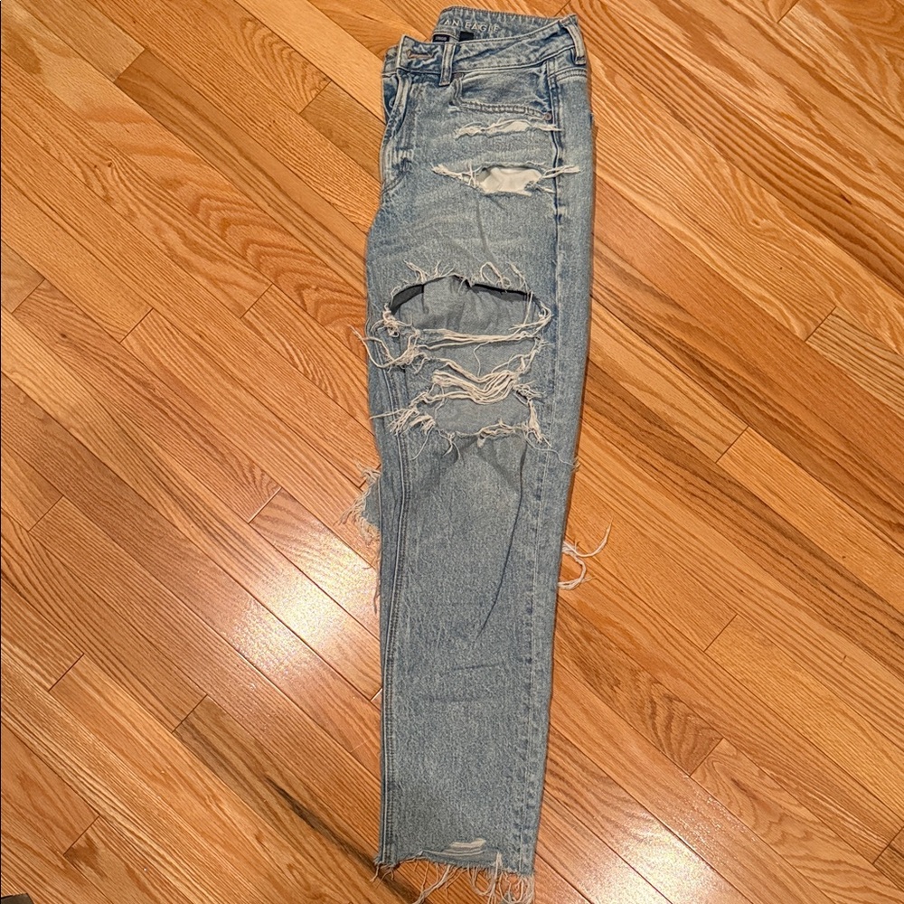 American Eagle Outfitters High Rise Ripped Jeans - Light Blue
